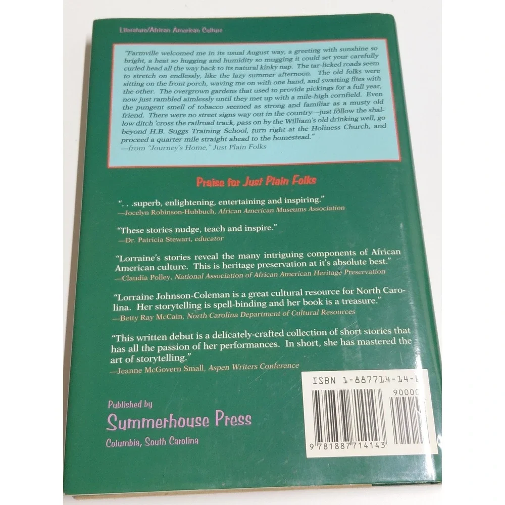 Just Plain Folks Lorraine Johnson Coleman SIGNED First Edition 1997 Hardcover